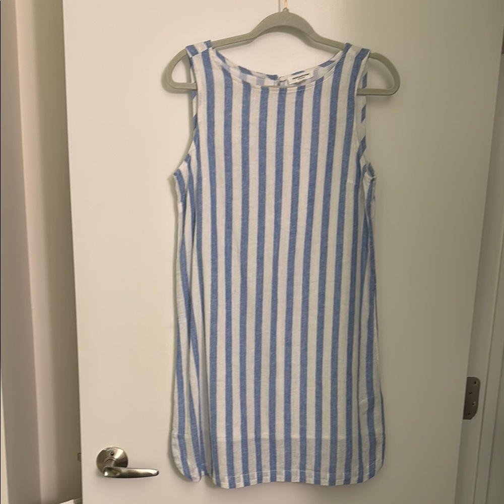 Blue and White Striped Sleeveless Dress